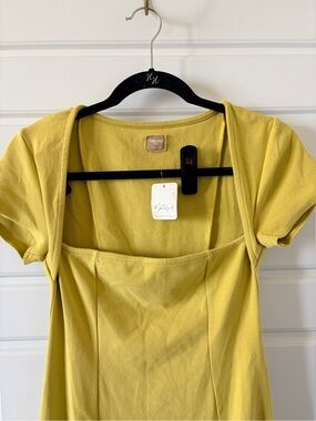 Free People Yellow Square-Neck Mini Dress